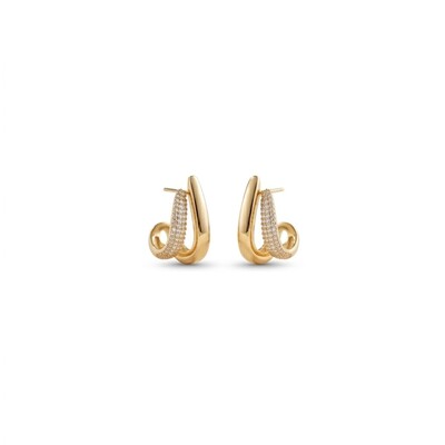 Foto Brinco Curvo Duas Voltas Lisa e Zircônias | Banho de Ouro 18k | 2,2x1cm