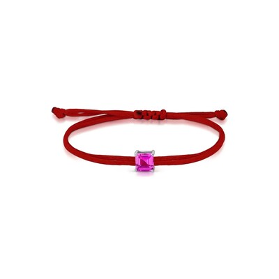 Foto Pulseira Regulável com Fio Encerado Bordô Oval Quadrado Pink Prata 925