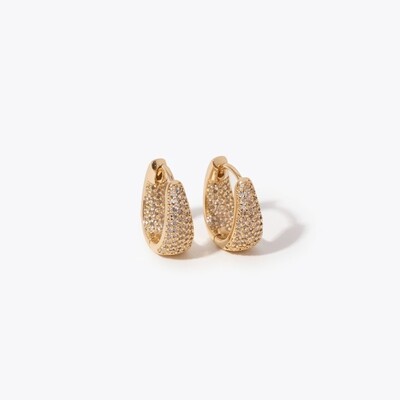 Foto Brinco Argola Curva Cravejada Zircônia Branca Banho de Ouro 18k