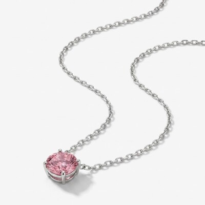 Foto Colar Solitário Zircônia Rodolita Redonda | Prata 925 com Ródio | 1 cm | Regula 40–50 cm