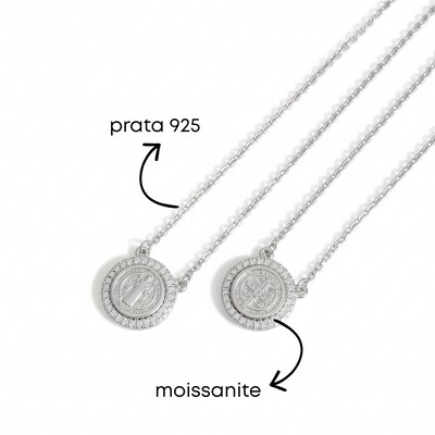 Foto Colar Escapulário Medalha de São Bento Moissanite Prata 925