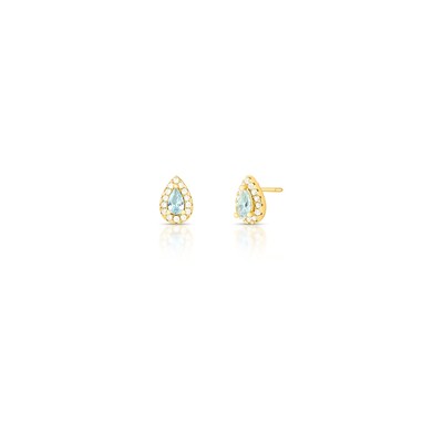 Foto Brinco Gota PP Azul Claro Banho de Ouro 18 K