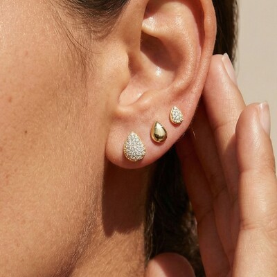 Foto Trio de Brincos Gota Brisa Banho de Ouro 18 K