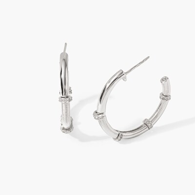 Foto Argola Retrô G Textura Ródio Branco