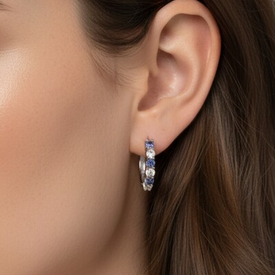 FotoArgola Zircônias Intercaladas Tanzanita Ródio Branco