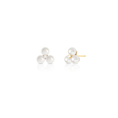 Foto Brinco Flor Pérolas Shell Miolo Zircônia Banho de Ouro 18 K