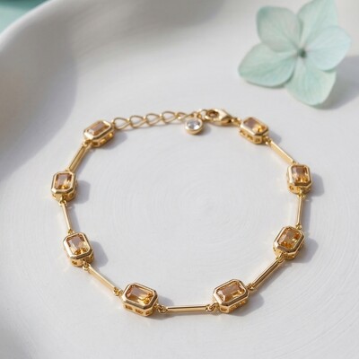 Foto Pulseira Pedras Retangulares Intercaladas Laranja | Banho de Ouro 18k | 5x3mm | Regulável 18–20cm