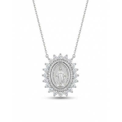 FotoColar Nossa Senhora das Graças Halo Zircônias | Prata 925 | 40+5cm | Pingente 2,8x2,3cm