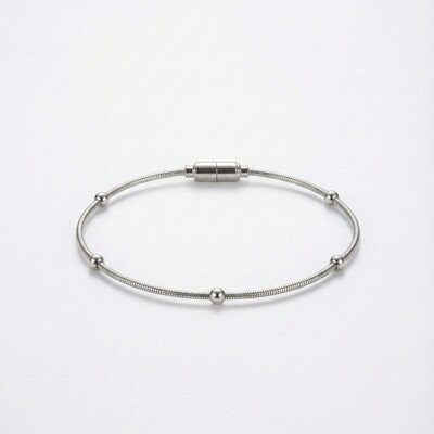 Foto Pulseira Corda de Violão Solitária Bolinhas Ródio Branco