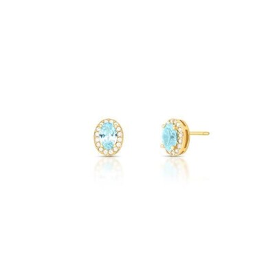 Foto Brinco Oval P Azul Claro Banho de Ouro 18 K