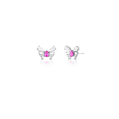 Foto Brinco Borboleta Gota Pink Ródio Branco