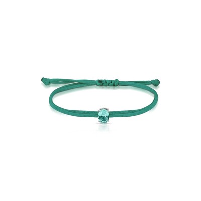 Foto Pulseira Regulável com Fio Encerado Verde Oval Verde Paraíba Prata 925