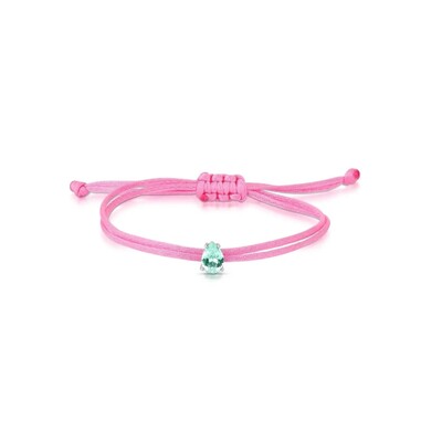 Foto Pulseira Regulável com Fio Encerado Rosa Gota Verde Paraíba Prata 925