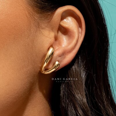 Brinco Ear Hook Duplo Banho de Ouro 18 K