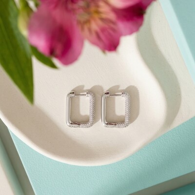 FotoArgola Cravejada Zircônias Retangular Ródio Branco