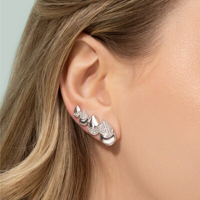 FotoBrinco Ear Cuff Gotas Cravejadas e Lisas Ródio Branco