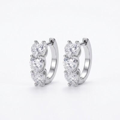 Foto Argola 3 Corações Moissanite Prata 925