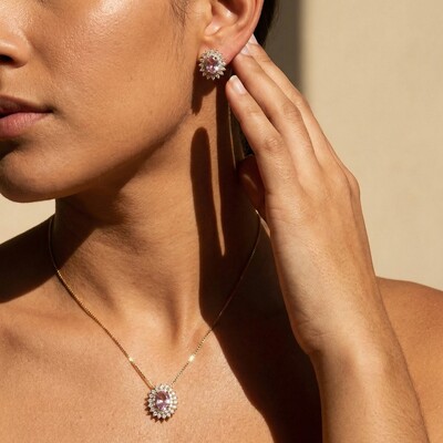 FotoConjunto Oval Brisa Roxo Claro Banho de Ouro 18 K