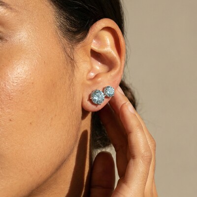 FotoBrinco Solitário 8 MM Água Marinha Prata 925