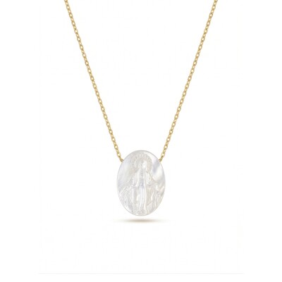 Foto Colar Oval Madrepérola Nossa Senhora das Graças | Prata com Banho de Ouro 18k | Corrente Regulável 4