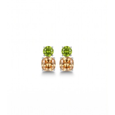 Foto Brinco Duo Peridoto e Cappuccino | Prata 925 com Ródio Branco | 2x1cm