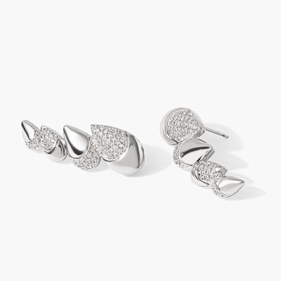 Foto Brinco Ear Cuff Gotas Cravejadas e Lisas Ródio Branco