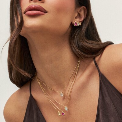 FotoBrinco Gota M Rosa Escuro Banho de Ouro 18 K