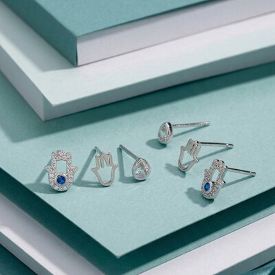 Foto Trio de Brinco Mão Hamsa Prata 925