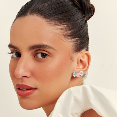 FotoTrio de Brincos Retangulares Brisa Ródio Branco