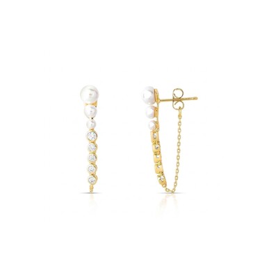 Foto Brinco Ear Line Pérola Shell e Zircônia Banho de Ouro 18k