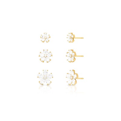 Foto Trio de Brincos Flor Banho de Ouro 18 K