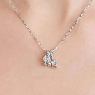 FotoColar Estrela Cadente Zircônias | Prata 925 com Banho de Ródio Branco | 40+5cm Extensor | Pingente 1