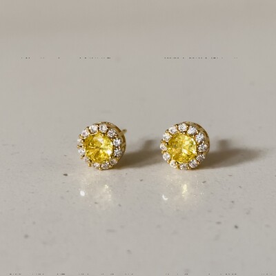 Foto Brinco Ponto de Luz Zircônia Citrino e Cravação ao Redor Prata com Banho 18 K