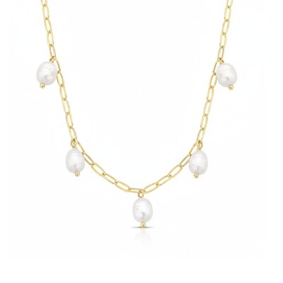 Foto Colar Elos com Pérolas de Água Doce Banho de Ouro 18 K