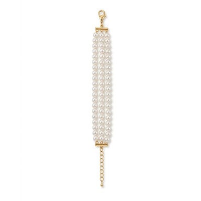 Foto Pulseira 3 Fileiras Pérola Shell | Banho de Ouro 18k | 18+5cm Extensor