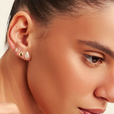 FotoTrio de Brincos Gota Brisa Banho de Ouro 18 K