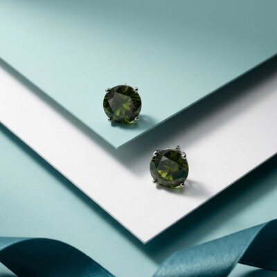 Foto Brinco Solitário 10 MM Peridoto Prata 925