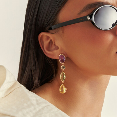 Foto Brinco Pêndulo Colorido G Brisa Banho de Ouro 18 K