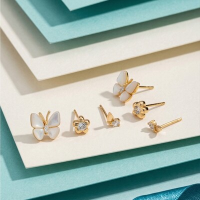 Foto Trio de Brincos Jardim Prata 925 com Banho de Ouro 18 K