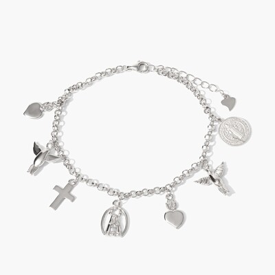 Foto Pulseira Espírito Santo, São Bento e Nossa Senhora Prata 925