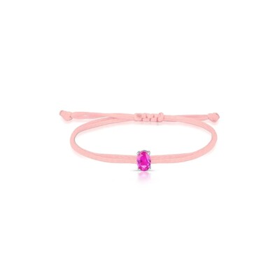 Foto Pulseira Regulável com Fio Encerado Rosa Claro Oval Pink Prata 925