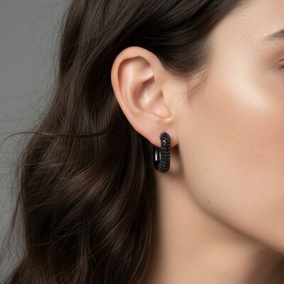 FotoArgola Quadrada Cravejada M Ônix Ródio Negro