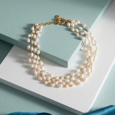 FotoColar 4 Fios Pérola de Água Doce | Banho de Ouro 18k | Regulável 40–45cm