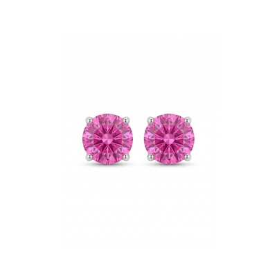 Foto Brinco Solitário 8 MM Turmalina Pink Prata 925