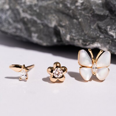 Foto Trio de Brincos Jardim Prata 925 com Banho de Ouro 18 K