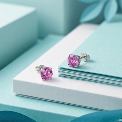 Foto Brinco Solitário 6 MM Turmalina Pink Prata 925