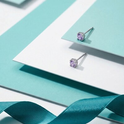 Foto Brinco Solitário 4 MM Lavanda Prata 925