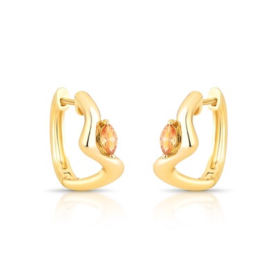 Foto Argola Curva com Cristal Navete Bege | Liga Metálica Banho Ouro 18k | 1,9 cm × 2,2 cm