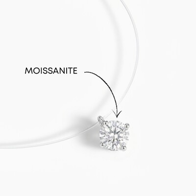 Foto Colar Fio de Nylon Solitário Moissanite Redondo G | Prata 925 com Ródio | 35 cm + Extensor