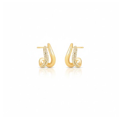 Foto Brinco Curvo Zircônias e Liso Banho de Ouro 18 K